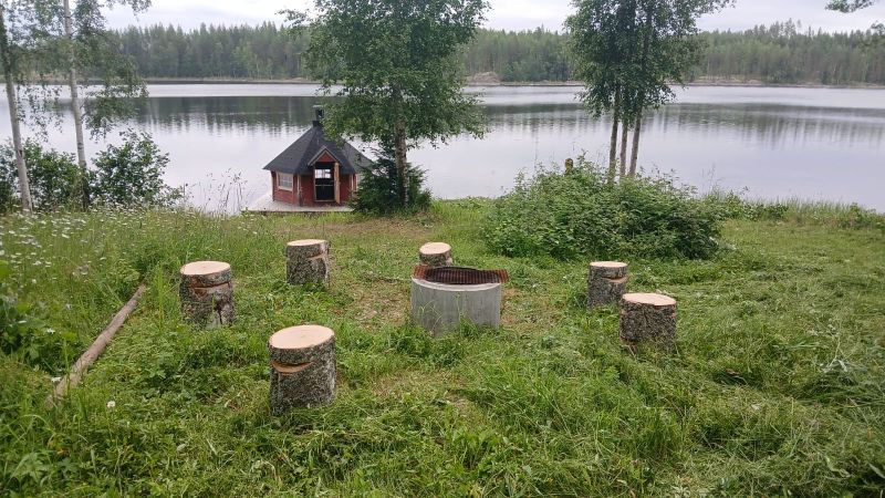 Lake hut and fire place on an island in Joutenvesi